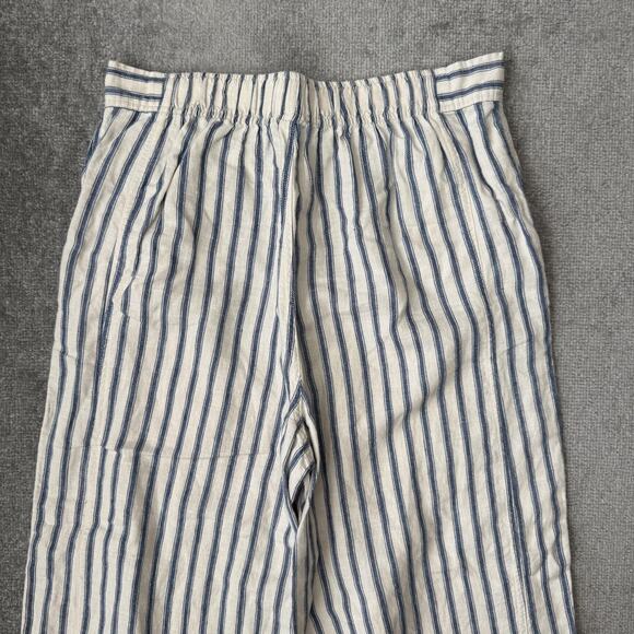 Tahari Pants Womens XL Blue Cream Stripe Linen Blend Wide Leg Cropped High Rise - Picture 10 of 11